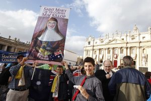 Australian pilgrims celebrate Mary MacKillop’s canonisation in October 2010. PHOTO: CNS/Reuters