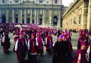 Bishops leave St. Peter's Basilica after a meeting of the Second Vatican Council in 1962. Pope Benedict XVI will mark the 50th anniversary of the Oct. 11, 1962 opening of the council and kick off the Year of Faith with an Oct. 11 Mass in St. Peter's Square. Bishops leave St. Peter's Basilica after a meeting of the Second Vatican Council in 1962. Pope Benedict XVI will mark the 50th anniversary of the Oct. 11, 1962 opening of the council and kick off the Year of Faith with an Oct. 11 Mass in St. Peter's Square.
