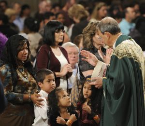 Archbishop William E. Lori of Baltimore blesses children during an Oct. 14 Mass and Pilgrimage for Life and Liberty at the Basilica of the National Shrine of the Immaculate Conception in Washington. Archbishop Lori, chairman of the U.S. bishopsâ Ad Hoc Committee for Religious Liberty, was the main celebrant of the Mass, which drew an estimated crowd of nearly 6,000 people. Archbishop William E. Lori of Baltimore blesses children during an Oct. 14 Mass and Pilgrimage for Life and Liberty at the Basilica of the National Shrine of the Immaculate Conception in Washington. Archbishop Lori, chairman of the U.S. bishopsâ Ad Hoc Committee for Religious Liberty, was the main celebrant of the Mass, which drew an estimated crowd of nearly 6,000 people.