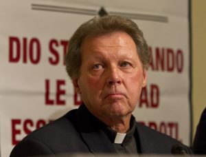 Former Maryknoll Father Roy Bourgeois is pictured in Rome during a media conference in 2011. Former Maryknoll Father Roy Bourgeois is pictured in Rome during a media conference in 2011.