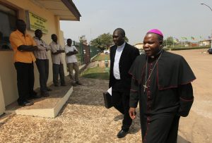Archbishop Dieudonne Nzapalainga of Bangui, Central African Republic, arrives at Bangui airport for his departure to Gabon. PHOTO: CNS/Reuters