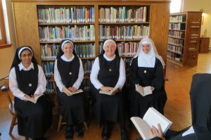 Visitation Sisters Anna Thannical, Jennifer Mendenhall, Bernadette Heffernan and Joanna Armstrong at the Visitation Monastery, Massachusetts. PHOTO: CNS/Peggy Weber, Catholic Communications Corporation