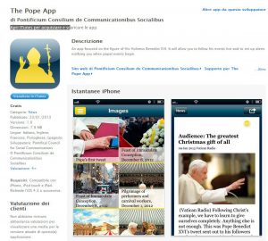 This is a screen capture of "The Pope App," launched by the Vatican Jan. 23, the eve of Pope Benedict XVI's World Communications Day message. PHOTO: CNS/Vatican This is a screen capture of "The Pope App," launched by the Vatican Jan. 23, the eve of Pope Benedict XVI's World Communications Day message. PHOTO: CNS/Vatican