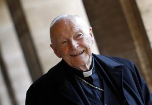 Cardinal Theodore E. McCarrick, retired archbishop of Washington, smiles during an interview with Reuters on Feb. 14 at the Pontifical North American College in Rome. PHOTO: CNS/Alessandro Bianchi, Reuters Cardinal Theodore E. McCarrick, retired archbishop of Washington, smiles during an interview with Reuters on Feb. 14 at the Pontifical North American College in Rome. PHOTO: CNS/Alessandro Bianchi, Reuters