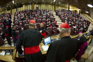 Cardinals attend a meeting at the synod hall in the Vatican on March 4, where Preparations for electing a new pope began as the College of Cardinals met. PHOTO: CNS/L'Osservatore Romano via Reuters Cardinals attend a meeting at the synod hall in the Vatican on March 4, where Preparations for electing a new pope began as the College of Cardinals met. PHOTO: CNS/L'Osservatore Romano via Reuters