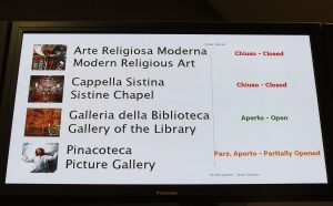 A notice on a screen indicates the closure of the Sistine Chapel inside the Vatican Museums in Rome on March 6, the Sistine Chapel will remain closed to the public from March 5 for the papal conclave. PHOTO: CNS/Alessandro Bianchi, Reuters A notice on a screen indicates the closure of the Sistine Chapel inside the Vatican Museums in Rome on March 6, the Sistine Chapel will remain closed to the public from March 5 for the papal conclave. PHOTO: CNS/Alessandro Bianchi, Reuters