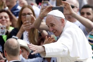 Pope Francis greets the crowd in St Peter's Square at the Vatican on 1 June. The Pope has this week announced he will set up a panel of legal experts to help him in deciding whether to remove a religious superior or bishop from office for failing to protect minors and vulnerable adults from sex abuse. Photo: CNS/Paul Haring