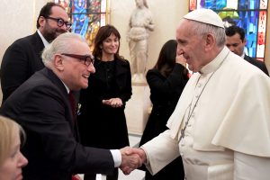 Pope Francis meets United States film director Martin Scorsese during a private audience at the Vatican. The meeting took place the morning after the screening of his film Silence for about 300 Jesuits. Photo: CNS/L'Osservatore Romano