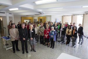 Vicar General Fr Peter Whitely, with Archbishop Timothy Costelloe, and the Archbishop’s Executive Assistant, Jennifer Lazberger, with participants at the Parish Secretary’s Day on 15 September. PHOTO: Ron Tan Photography