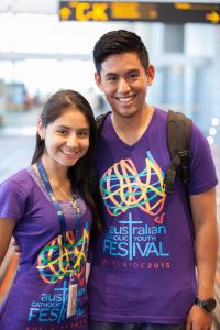 Josh Low with a fellow West Australian delegate at the 2015 Australian Catholic Youth Festival, held in Adelaide from 3 to 5 December. Photo: Daniel Hopper/ACBC.
