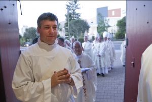 Fr Stephen Hill at his ordination to the Catholic priesthood at St Joseph's Subiaco earlier this year.