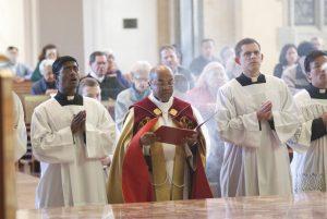Perth vocations director Fr Jean-Noel Marie recites the Divine Praises at the Holy Hour for Vocations on August 11 at St Mary’s Cathedral. PHOTO: Robet Hiini