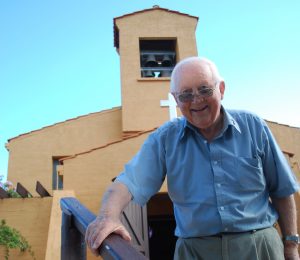 Mgr Sean O’Shea soaking up the place he loved, outside Trinity Church, on Rottnest Island in April 2010. PHOTO: Anthony Barich