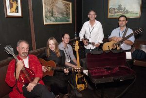 Both are members of the String Tanglers, a band made up of members of the Good Shepherd Parish in Kelmscott perform at the Fly By Night Club in Fremantle in the Grand Finale of ABC Radio 720 Perth’s Exhumed Competition for the bands that never were. PHOTOS: Robert Hiini