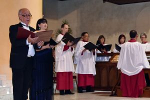 St Patrick’s Basilica choir together with organist and Music Director, Dominic Perissinotto, bass singer, Christopher Waddell, and soprano Eva-Marie Middleton at ‘Finding a Place’, hosted by Catholic Mission on 15 December. Photo: Caroline Smith