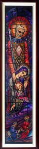 An authentically made piece of artwork by renowned Irish leadlight artist Richard King was recently donated to South Perth Parish of St Columba’s by Monsignor Brian O’Loughlin. The original cartouche (drawing in scroll form) of one of the existing sanctuary leadlight windows arrived at the parish, framed and conserved, on the Fourth Sunday of Advent to complement the one currently on display. Photo: Gary Peters An authentically made piece of artwork by renowned Irish leadlight artist Richard King was recently donated to South Perth Parish of St Columba’s by Monsignor Brian O’Loughlin. The original cartouche (drawing in scroll form) of one of the existing sanctuary leadlight windows arrived at the parish, framed and conserved, on the Fourth Sunday of Advent to complement the one currently on display. Photo: Gary Peters
