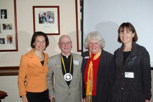 Dr Russell Hardiman is flanked by UNDA staffers Angela Bendotti, at left, Dr Angela McCarthy, at right, and UNDA Vice Chancellor Celia Hammond after being presented with the university’s Distinguished Service Medal. PHOTO: UNDA