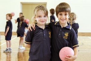 Children enjoy their new $5.5 million gymnasium at John XXIII College in Mt Claremont. PHOTO: John XXIII College