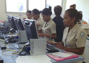 East Timor hospital staff learn to use the new information streamlining system, LabTRAK. PHOTO: Courtesy SJOG