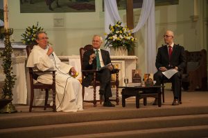 Fr Christopher Dowd (left) and Odhran O’Brien (Right) discuss their respective biographies with ABC Journalist Peter Kennedy (Centre). Their Biographies of Bishop Martin Griver and Archbishop Patrick Clune CSsr were launched by the Archdiocese of Perth, April 28. PHOTO: Jamie O'Brien Fr Christopher Dowd (left) and Odhran O’Brien (Right) discuss their respective biographies with ABC Journalist Peter Kennedy (Centre). Their Biographies of Bishop Martin Griver and Archbishop Patrick Clune CSsr were launched by the Archdiocese of Perth, April 28. PHOTO: Jamie O'Brien