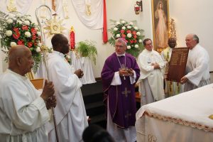 Hamilton Hill’s Holy Cross Parish recently celebrated its 50 year anniversary with a morning Mass and the arrival of a new tabernacle and honour board, recognising the many priests who have served there over the years. Photo: Supplied
