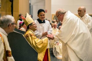 Former Vietnamese boat person, Bishop Vincent Long Van Nguyen OFM ConV, was installed as the fourth bishop of Parramatta Diocese at St Patrick’s Cathedral on Thursday 16 June 2016. The Diocese is home to 330,000 Catholics in an area of 1,050,000 people. Photo: Supplied Former Vietnamese boat person, Bishop Vincent Long Van Nguyen OFM ConV, was installed as the fourth bishop of Parramatta Diocese at St Patrick’s Cathedral on Thursday 16 June 2016. The Diocese is home to 330,000 Catholics in an area of 1,050,000 people. Photo: Supplied