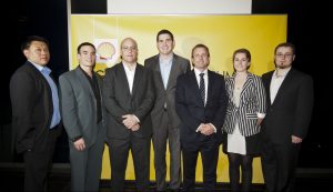 Marcus Tang (Murdoch University), Gareth Jones (University of WA), Peter Klinger, James Ball, Peter Robinson, Rebecca Grennell (Edith Cowan University) and Joshua Yarham (Curtin University) at the Shell ‘Global Energy Forum’. PHOTO: courtesy of Shell Australia