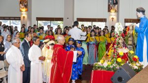 The relic of a Vietnamese martyr, representing the 118 Vietnamese martyrs who sacrificed their life for the survival of the Vietnamese Church in the world, is incensed.