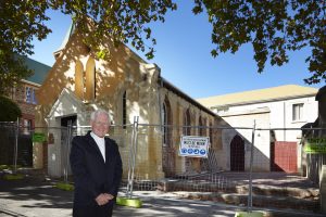 Dean of St Mary’s Cathedral observes the restoration work at St John’s Pro Cathedral. Archbishop Timothy Costelloe said he is delighted that this important and unique building, the first Catholic church in Western Australia, will soon re-emerge - a much loved icon of our city, ready to again serve as a ‘working church’ for the people of Perth. PHOTO: Ron Tan Photography Dean of St Mary’s Cathedral observes the restoration work at St John’s Pro Cathedral. Archbishop Timothy Costelloe said he is delighted that this important and unique building, the first Catholic church in Western Australia, will soon re-emerge - a much loved icon of our city, ready to again serve as a ‘working church’ for the people of Perth. PHOTO: Ron Tan Photography