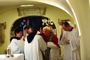 Pope Benedict XVI delivers his blessing during a service in front of the tomb of St Peter in the Vatican on All Souls’ Day, November 2.