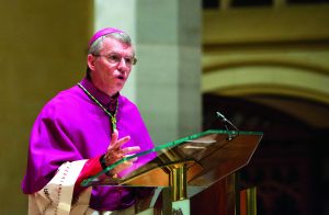 Archbishop Timothy Costelloe SDB addresses parish representatives in St Mary’s Cathedral last week. On Monday, Archbishop Costelloe welcomed the announcement by Prime Minister Julia Gillard of a Royal Commission into the abuse of children in church and state-run institutions over decades in Australia.