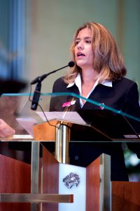 Andrea Musulin speaks about the Archdiocesan Safeguarding Project at the official launch at St Mary’s Cathedral in 2015. Photo: Ron Tan