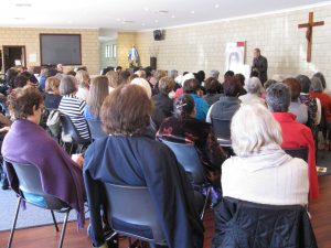 Archbishop Emeritus Barry Hickey, the only man in the room, speaks at the Women of Grace retreat. Archbishop Emeritus Barry Hickey, the only man in the room, speaks at the Women of Grace retreat.