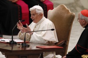 Pope Benedict XVI speaks during an audience with priests of the Diocese of Rome on Feb. 14 in Paul VI hall at the Vatican. PHOTO: CNS/Paul Haring Pope Benedict XVI speaks during an audience with priests of the Diocese of Rome on Feb. 14 in Paul VI hall at the Vatican. PHOTO: CNS/Paul Haring
