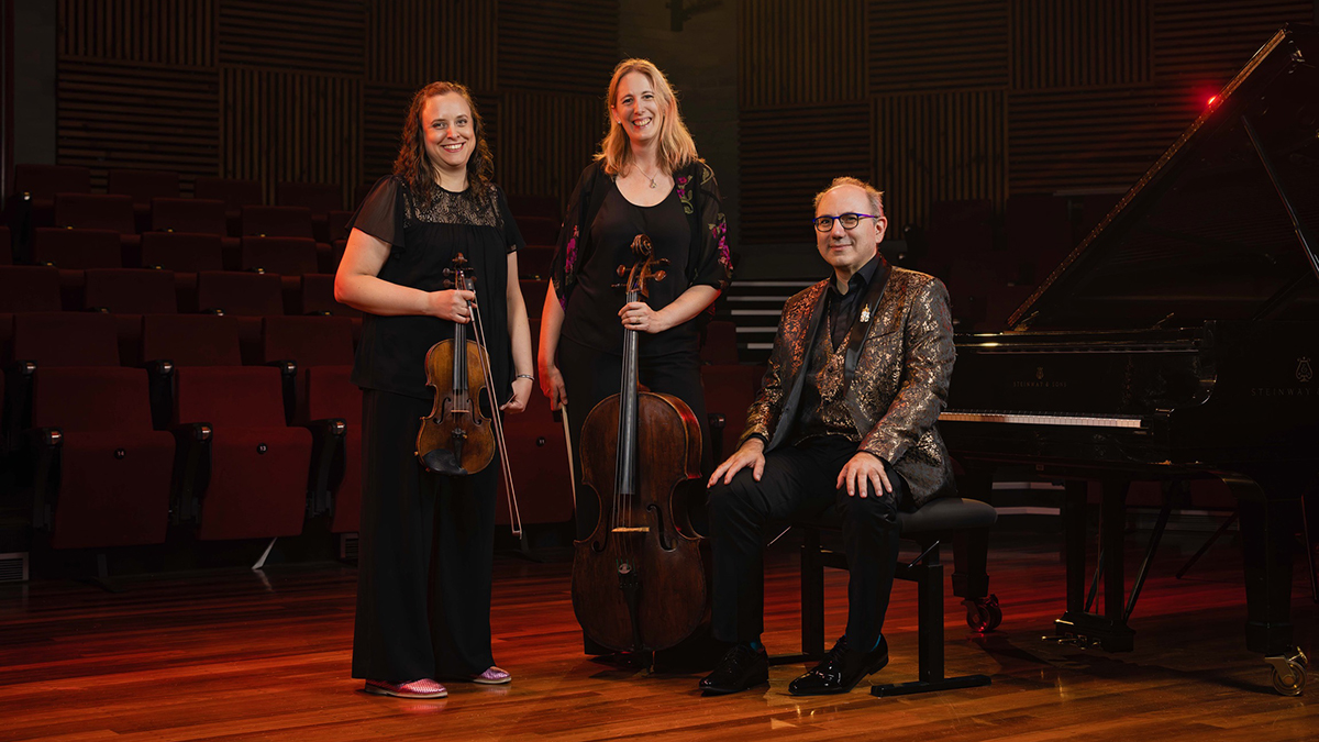 The Chimera Ensemble piano trio, Rebecca Glorie, Melinda Forsythe and Tommaso Pollio.