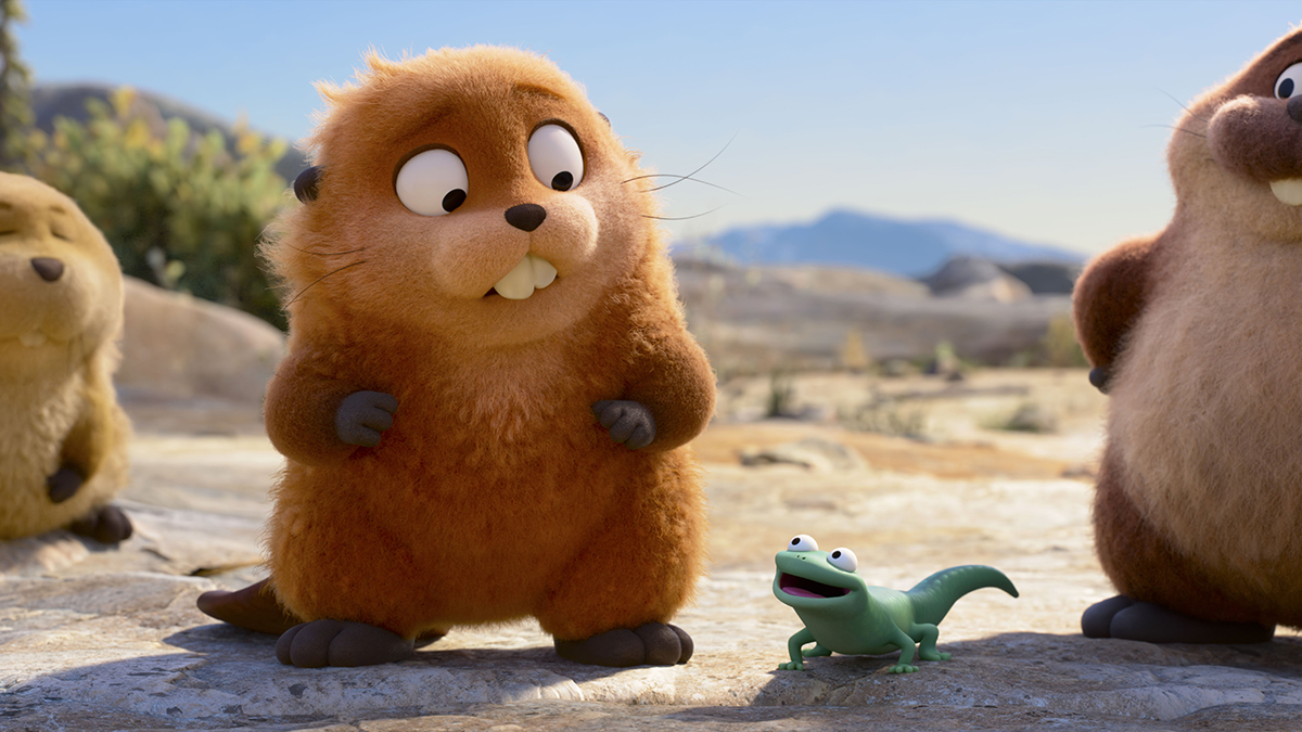 Loaf, Beaver Mabel Beaver, Tom Lizard, and King George appear in the animated movie "Hoppers." Image: OSV News/Disney/Pixar.
