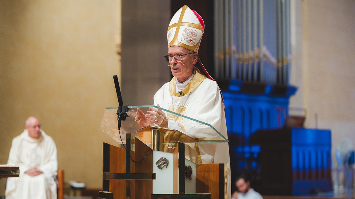 Bishop Sproxton addresses the congregation at the ordination of Jhee Baguinat to the Ministry of the Diaconate.
