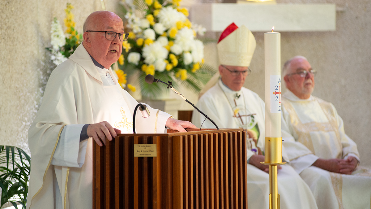 Fr Kaz reflects on his journey in the priesthood during his homily. Photo: Phil Bayne.