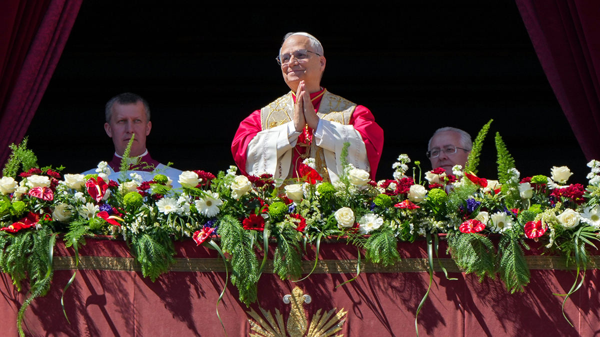Pope Leo XIV greets the crowd after delivering his Easter blessing "urbi et orbi" (to the city and the world) from the central balcony of St. Peter's Basilica at the Vatican April 5, 2026. Photo: CNS/Lola Gomez.