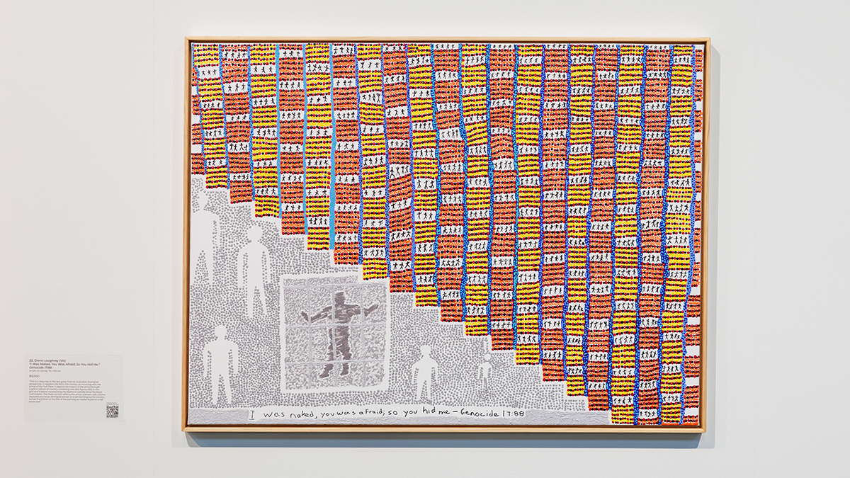 The winning artwork – Glenn Loughrey’s I Was Naked, You Was Afraid; So You Hid Me. Genocide 17:88. Photo: Bel & Cal Photography.