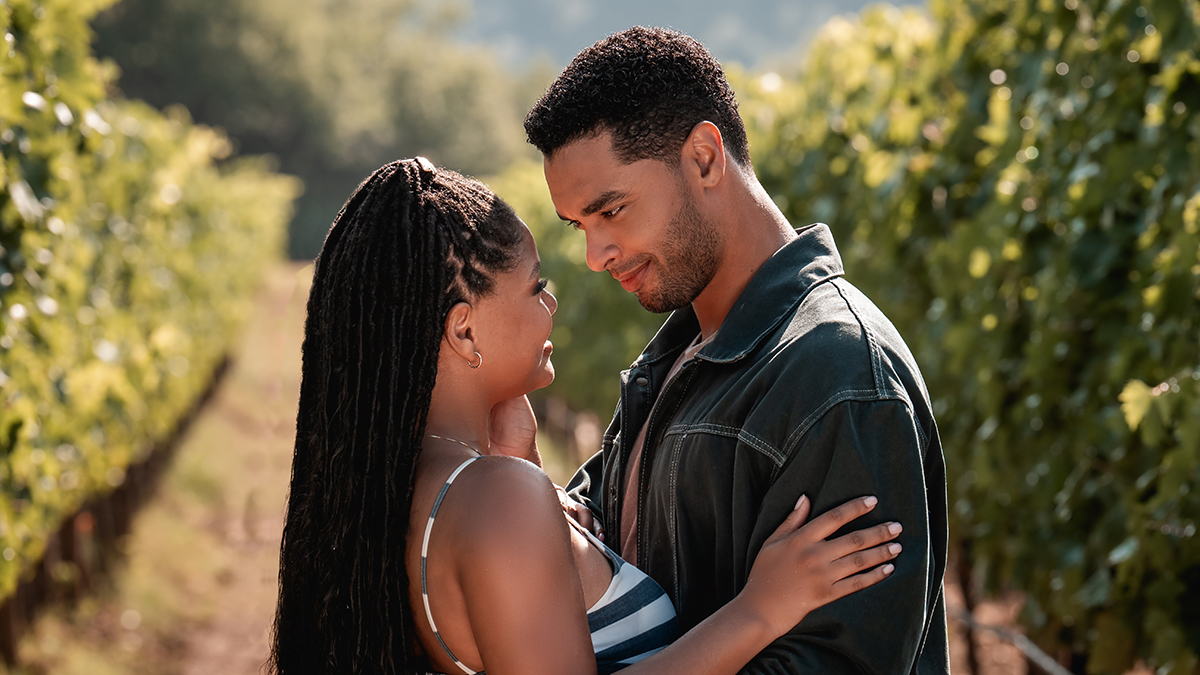 Halle Bailey and Regé-Jean Page star in a scene from the movie ‘You, Me & Tuscany.’ Photo: OSV News/Giulia Parmigiani, Universal.