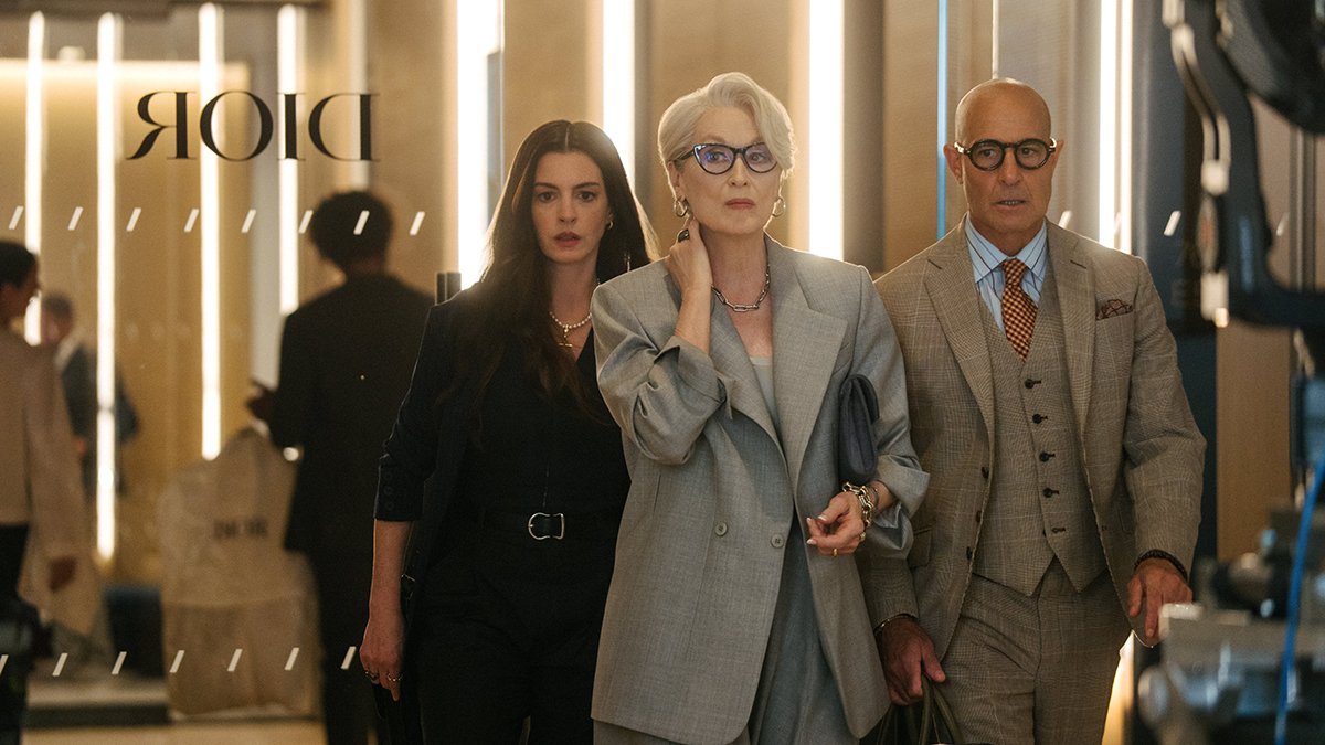 Anne Hathaway, Meryl Streep, and Stanley Tucci, star in a scene from the movie ‘The Devil Wears Prada 2.’ Photo: OSV News/Macall Polay, 20th Century Studios.