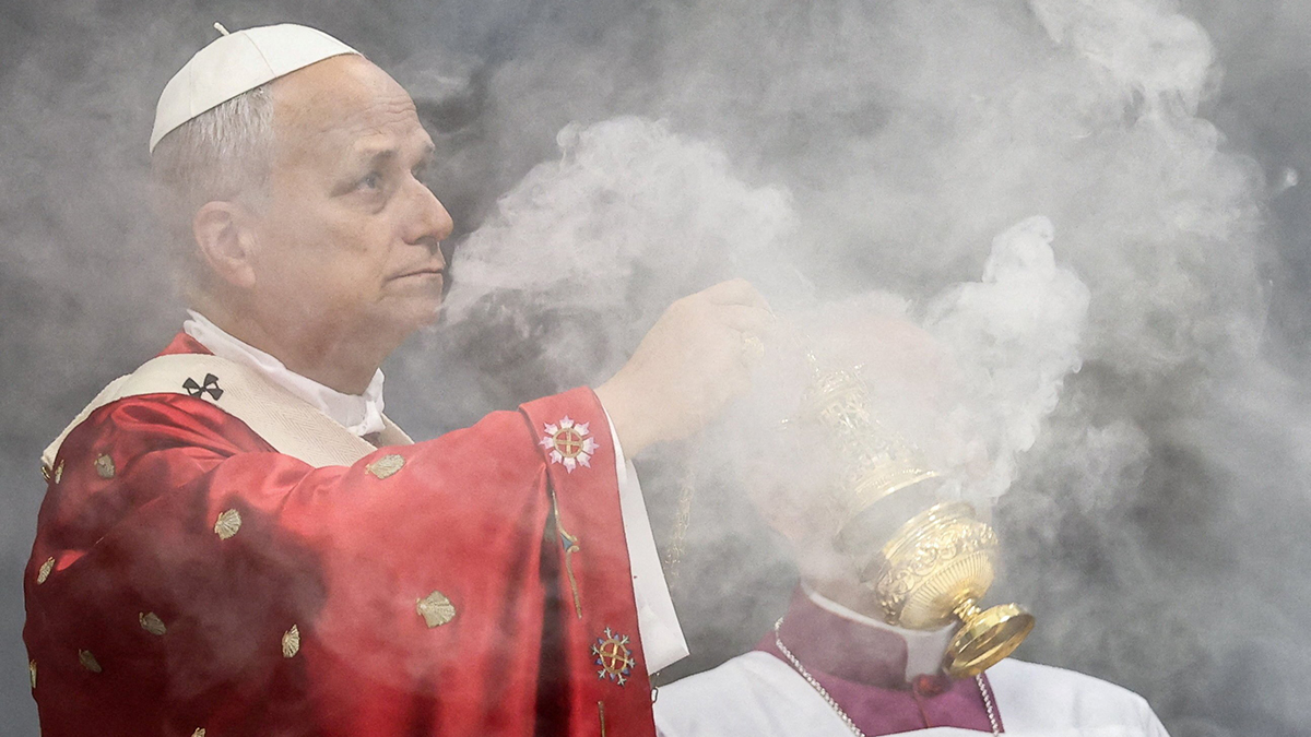 Pope Leo XIV presides over the Holy Mass on the Solemnity of Pentecost in St. Peter's Basilica, at the Vatican, on 24 May 2026. Photo: OSV News/Matteo Minnella, Reuters.