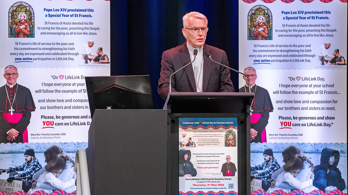 Archbishop Costelloe challenged young people across the Archdiocese of Perth to become instruments of peace. Photo: Eric Odong/Archdiocese of Perth.
