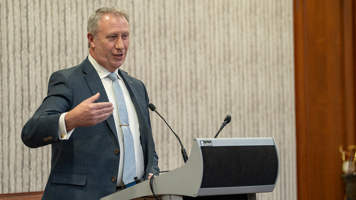 A former Royal Australian Navy officer who served several postings in Western Australia, Dr Nockles built his oration around the conviction that every person bears the image and likeness of God. Photo: Michelle Tan/Archdiocese of Perth.