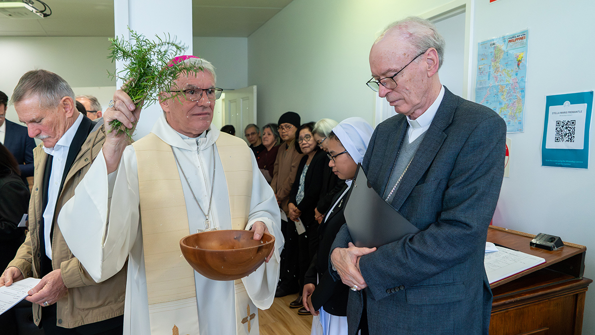 Archbishop Costelloe blesses the new facility. Photo: Eric Odong/Archdiocese of Perth.