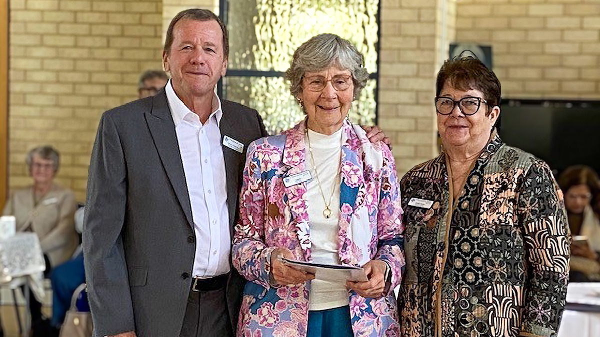 WA State President Danny Cloghan with south-west Regional President Anne Smith and Spiritual Advisor Sister Kerry Willison. Photo: St Vincent de Paul Society WA.