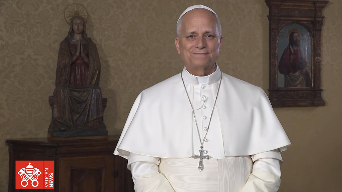 Pope Leo XIV is seen in this screen grab from a video message he released on 20 June 2026, addressing American teens gathered for the Steubenville Youth Conferences at the Franciscan University of Steubenville, Ohio. The pope told conference attendees, "Only the love of God can provide us with true and perfect joy." Photo: OSV News/Vatican Media, YouTube screenshot.