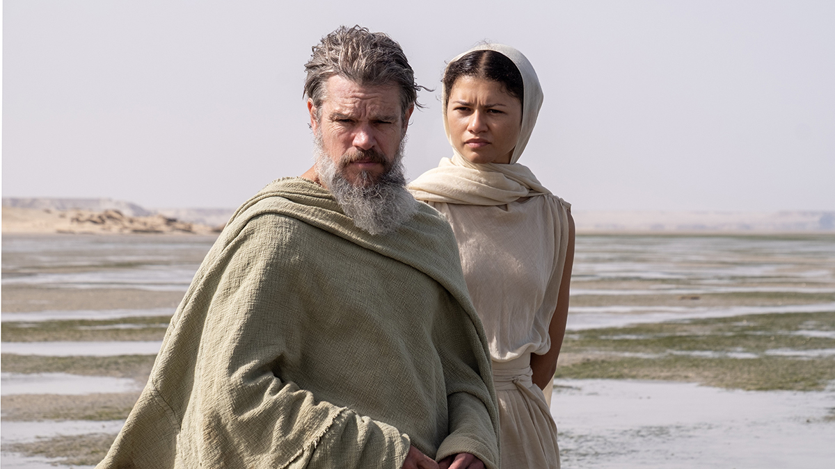 Matt Damon portrays Odysseus and Zendaya as Athena in a scene from the movie ‘The Odyssey.’ Photo: OSV News/Melinda Sue Gordon, Universal.