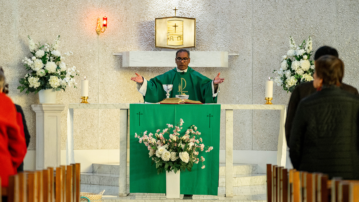 Fr Arulraj leads the Mass at St Cecilia’s Church in Floreat, part of his new parish. Photo: Eric Odong.